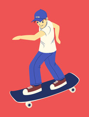 Young boy with cap on skateboard character.