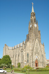 Stone Cathedral (Catedral de Pedra) in the city of Canela on a beautiful blue sky day. Famous...