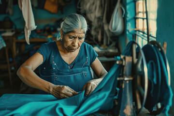 Fototapeta na wymiar Woman Working on Cloth
