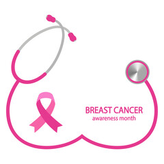 Illustration of pink breast cancer awareness ribbon on white background