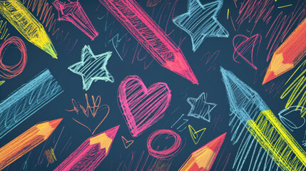 Colorful Crayon Pencils on Black Background