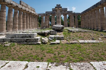 The interior of the Basilica (also known as the temple of Hera) one of the perfectly preserved...