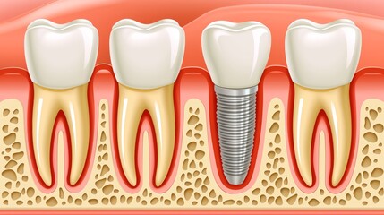 Illustrative tooth implant advantages comparison chart with ample space for explanatory text.