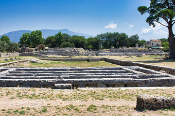 Fototapeta na wymiar Ancient Greek ruins of Paestum famous UNESCO site in the province of Salerno, Campania, Italy