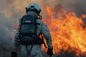 Firefighter Walking Away from Flames