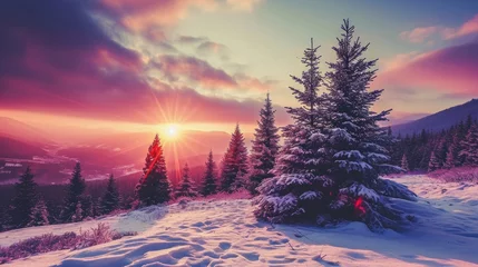 Foto op Plexiglas Sunset over Snowy Mountain © vefimov