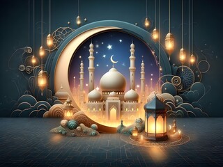 Islamic background with beautiful decorations for grand religious events such as Ramadan, Hajj, Eid al-Fitr and other Islamic events. Islamic Decorative Background
