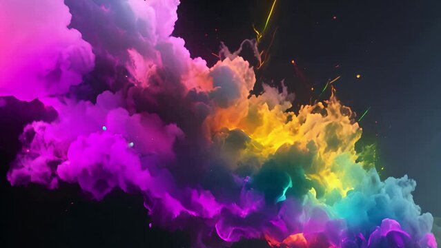 Multicolored Cloud of Smoke on Black Background Generative AI