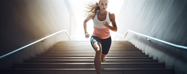 Woman athlete run in city. fitness running theme.