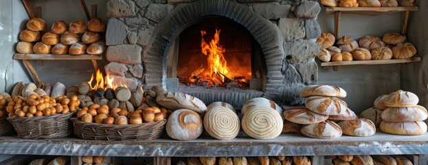 A stone oven filled to the brim with a delectable assortment of freshly baked bread.
