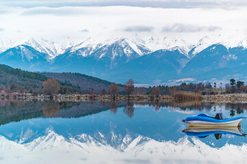 bursa uludag gokoz pond mountain reflection with clouds and natural vegetation - obrazy, fototapety, plakaty