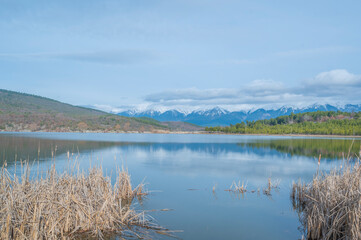 bursa uludag gokoz pond mountain reflection with clouds and natural vegetation