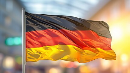 Germany flag on house corner, symbol of patriotism on blurred background in sunny day