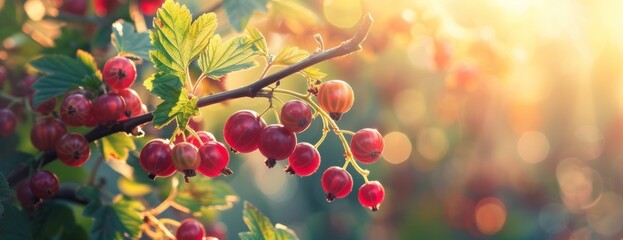 A detailed view of natural blackcurrant berries growing on a tree branch against a blurred background. - obrazy, fototapety, plakaty