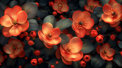 Bright orange flowers on a dark background. - obrazy, fototapety, plakaty