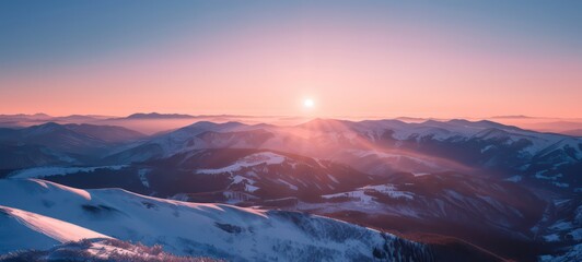 Sunset in winter mountains. Sunny landscape.