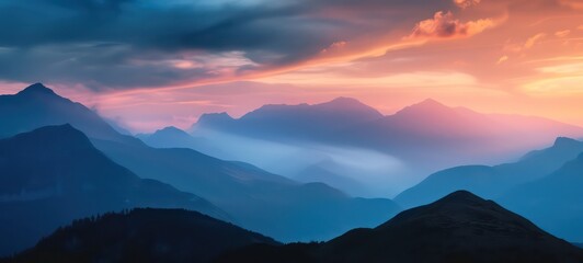 Obraz premium A beautiful, colorful, abstract mountain landscape in a mystic purple and orange tonality. Decorative, artistic look.