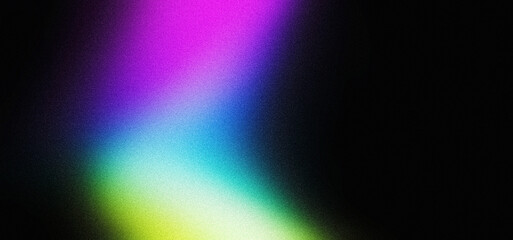 Obraz premium Vibrant grainy gradient noise texture background blue green purple glowing color shape on black background colorful poster web banner design