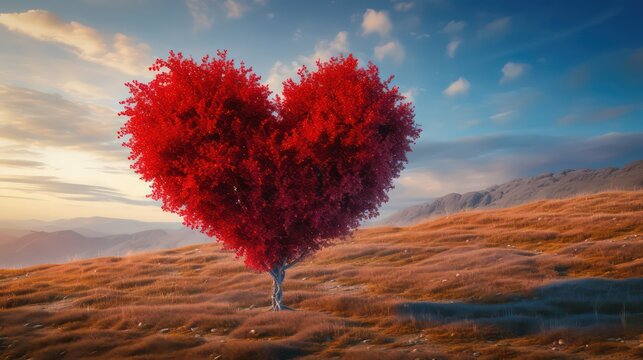 Tree in the shape of heart, valentines day background,