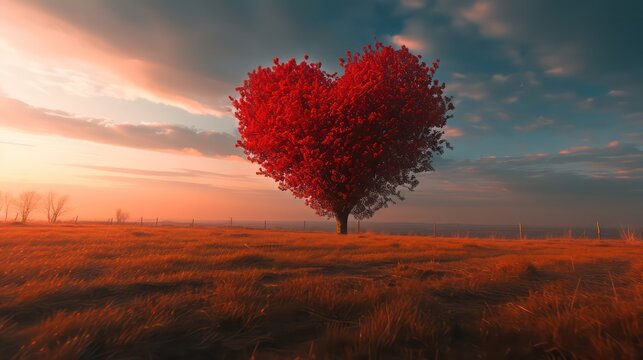Tree in the shape of heart, valentines day background,