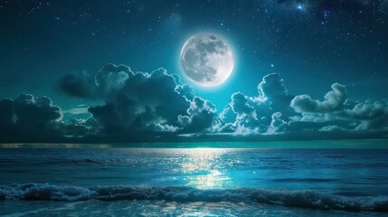 Fototapeta na wymiar 3d rendering of night in sea landscape with moonlight. Fantasy night landscape