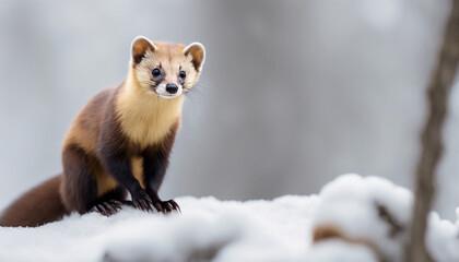 Fototapeta premium full body of a tree marten, isolated white background 
