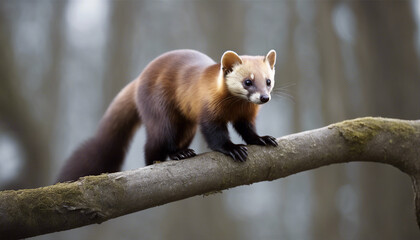 full body of a tree marten, isolated white background
