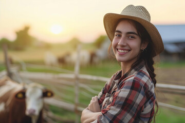 Portrait of a young woman on a farm