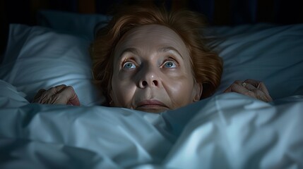 A woman overwhelmed by nightmares, depression, and insomnia, feeling unwell and distressed