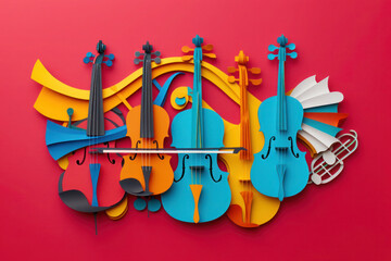 Violin musical instruments, world music day poster, abstract concert invitation