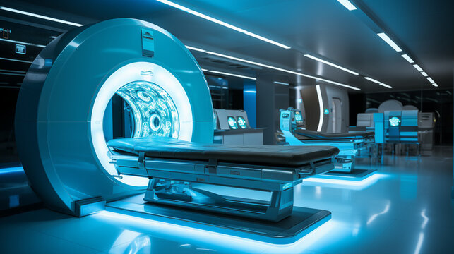 Advanced medical imaging technology in turquoise showcasing of brain MRI scans for neurological research and diagnostics in a clinical