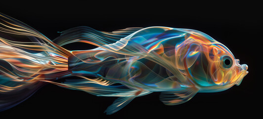 Obraz na płótnie Canvas colorful glass prism fish over a dark background