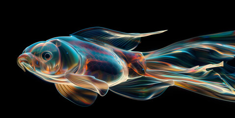 colorful glass prism fish over a dark background