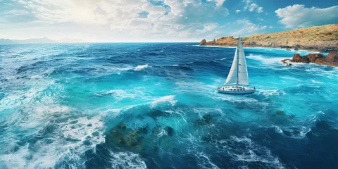 Rolgordijnen a sailboat in the ocean © ion