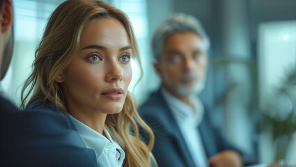 Fototapeta premium A businesswoman talking with colleagues in a meeting room