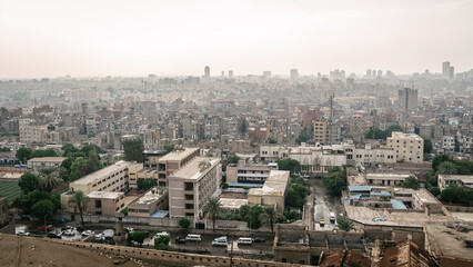 Cairo, Egypt - October 25, 2022. View of the Cairo city from the Mosque of Muhammad Ali in the Citadel.