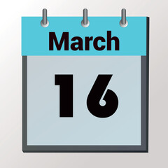 vector page of March month calendar and highlighted date March 16