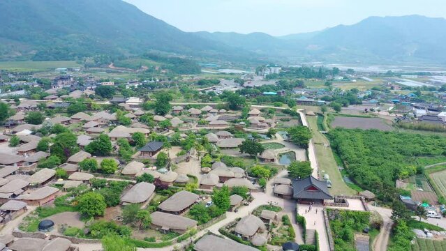 Aerial view of traditional Korean villages in summer at Nagan Eupseong village in South Korea. 
