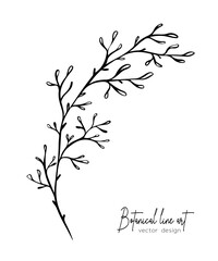 Botanical elegant line illustration of a leaves branch for wedding invitation and cards, logo design, web, social media and poster, template, advertisement, beauty and cosmetic industry.