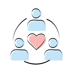 Obraz premium A heart. love. a symbol of love. red. guy. young woman. to stretch out. arm. valentine card. the icon. doodle. colored. vector. on a white background. flat.