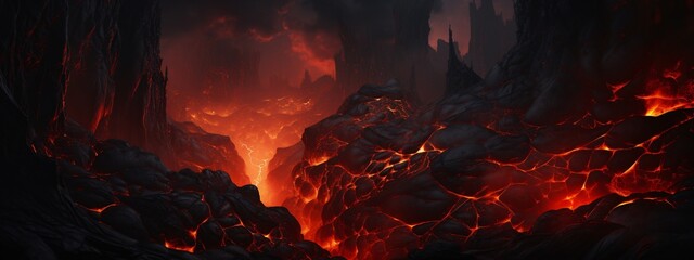 lava flowing lava in a mountain - obrazy, fototapety, plakaty