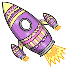 Fototapete Karikaturzeichnung Cute Space Rocket PNG Art