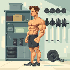 Fototapeta na wymiar Simple flat illustration of a gym guy