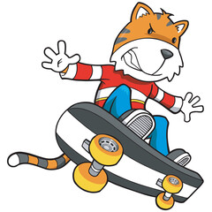 Tiger Skateboarding Character PNG art
