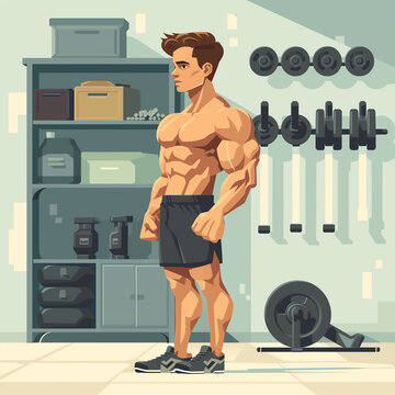 Simple flat illustration of a gym guy