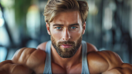 Handsome fitness men. Bodybuilder bearded guy