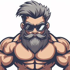 Mascot fitness bearded men wearing glasses an athletic body