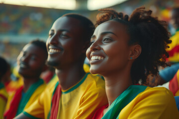 Ethiopiafans cheering on their team from the stands of sports stadium.