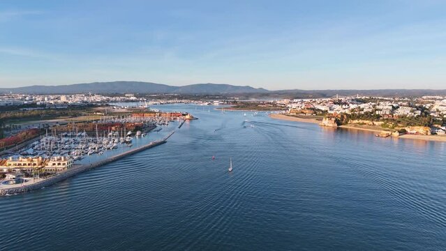 Flight over Marina de Portimao and Arade River, south of Portugal