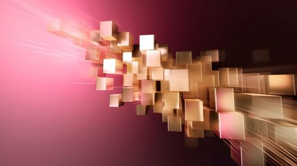 Abstract 3d cubes tech speed movement pattern design background concept, gold and pink, glossy